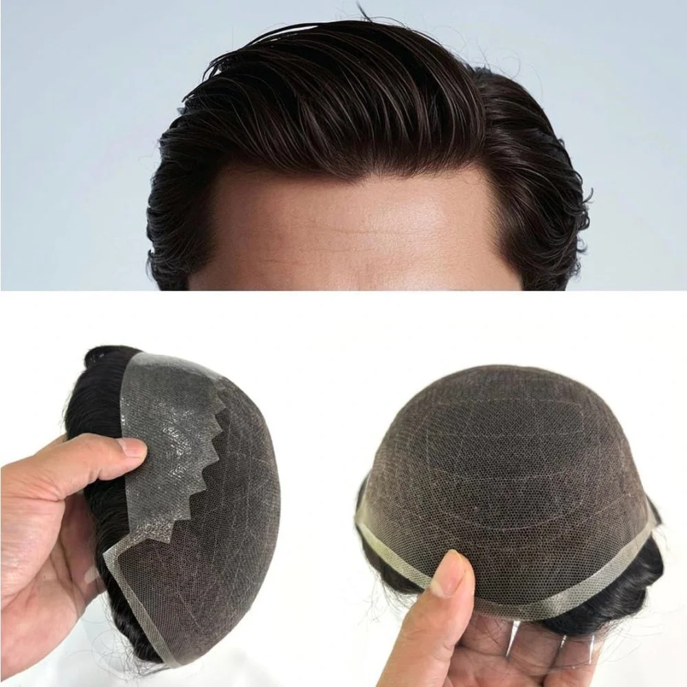 Off Black Human Hair 8x10 Natural Wave French Lace Toupee Hair Unit
